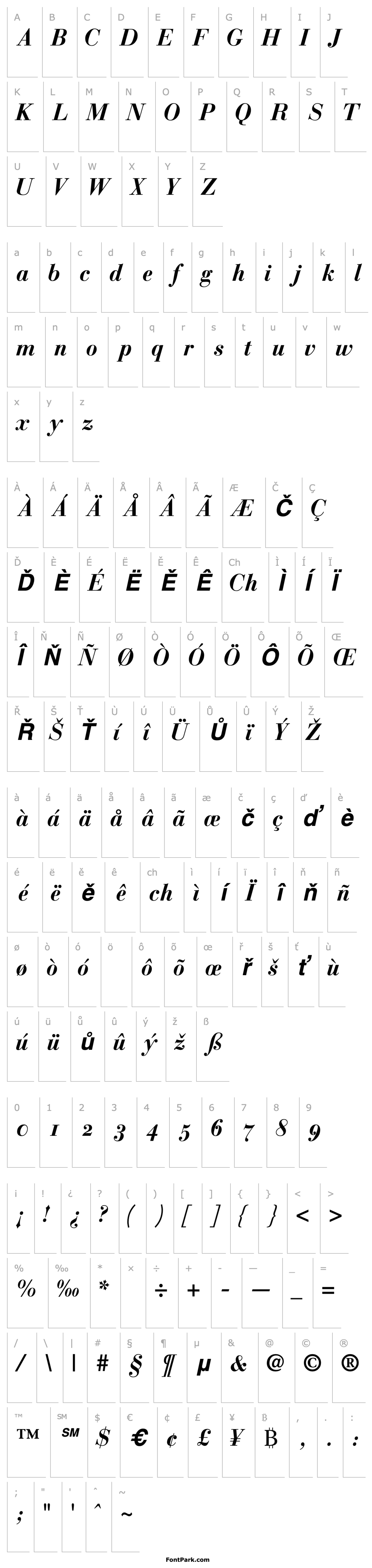 Přehled BodoniRecutOSSSK Bold Italic