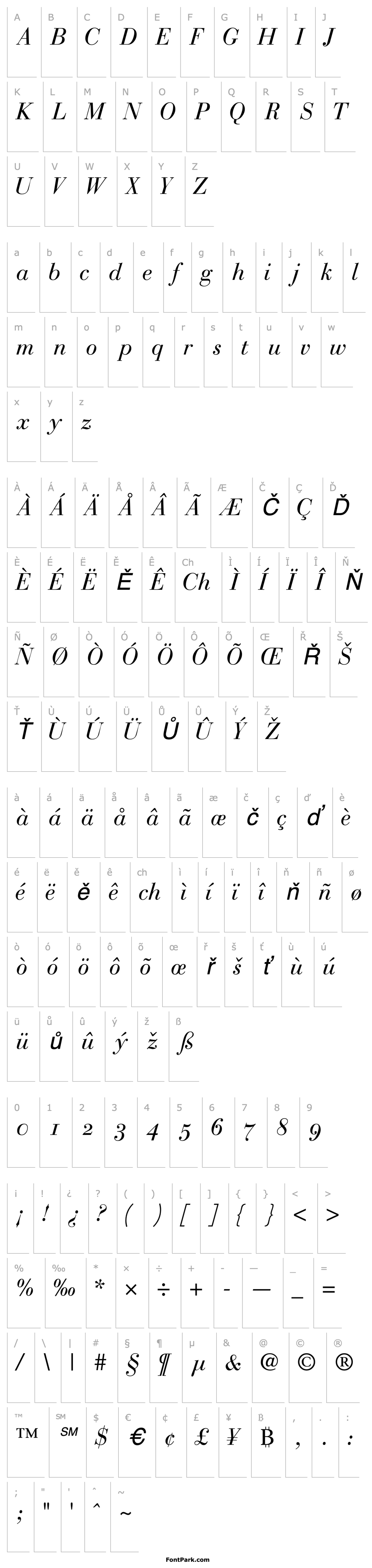 Přehled BodoniRecutOSSSK Italic