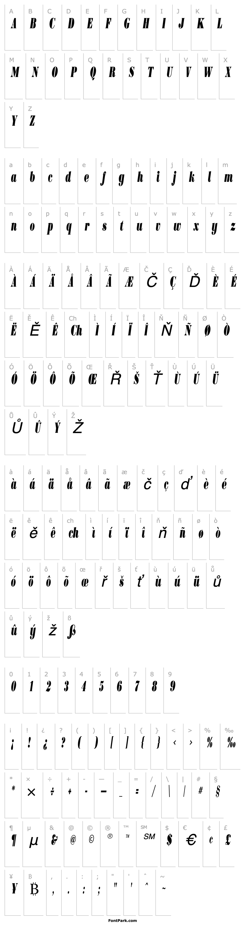 Overview BodoniUltraFLFCond-Italic