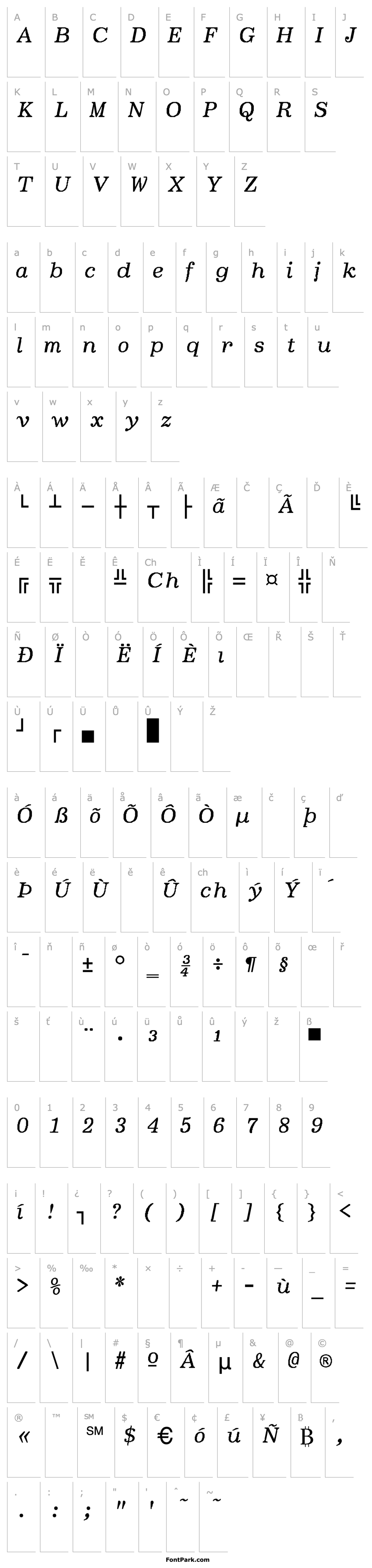 Přehled BoldfaceItalic-