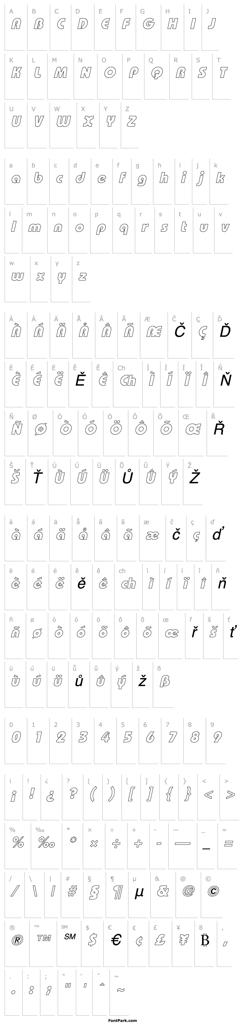 Přehled BordeauxBlackOutline Italic