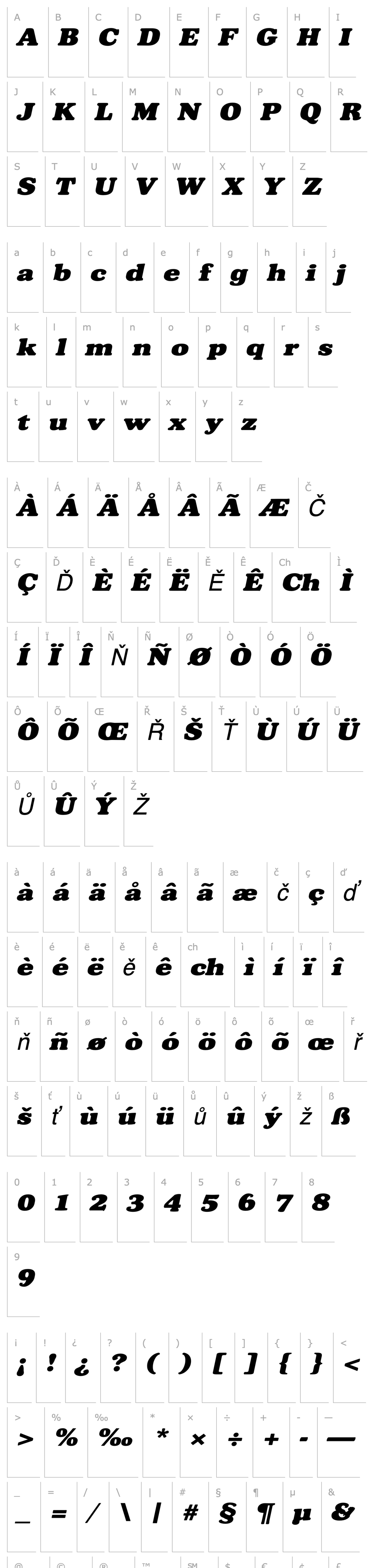 Přehled Broadside-Extended Italic