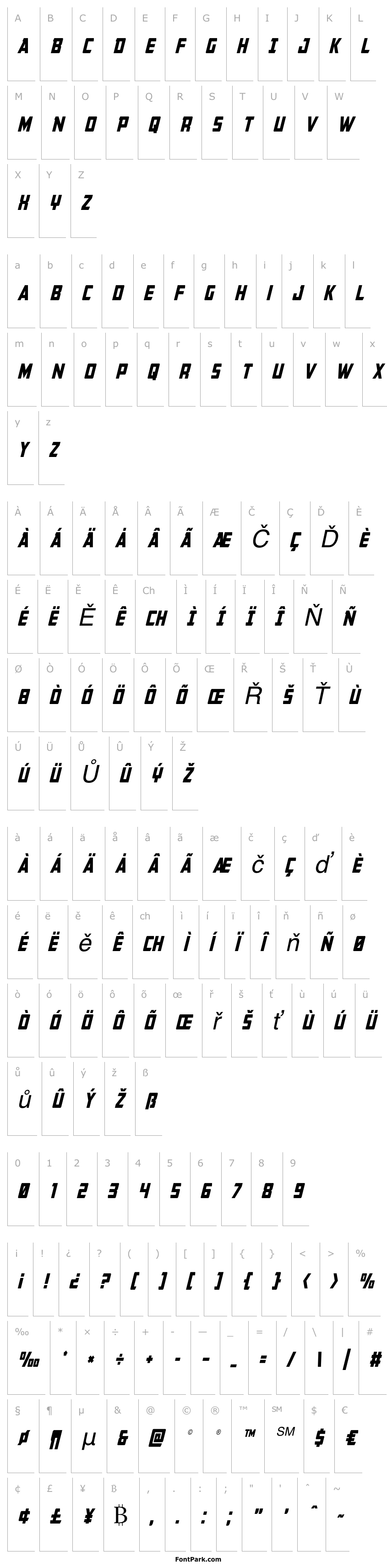 Přehled Buchanan Condensed Italic