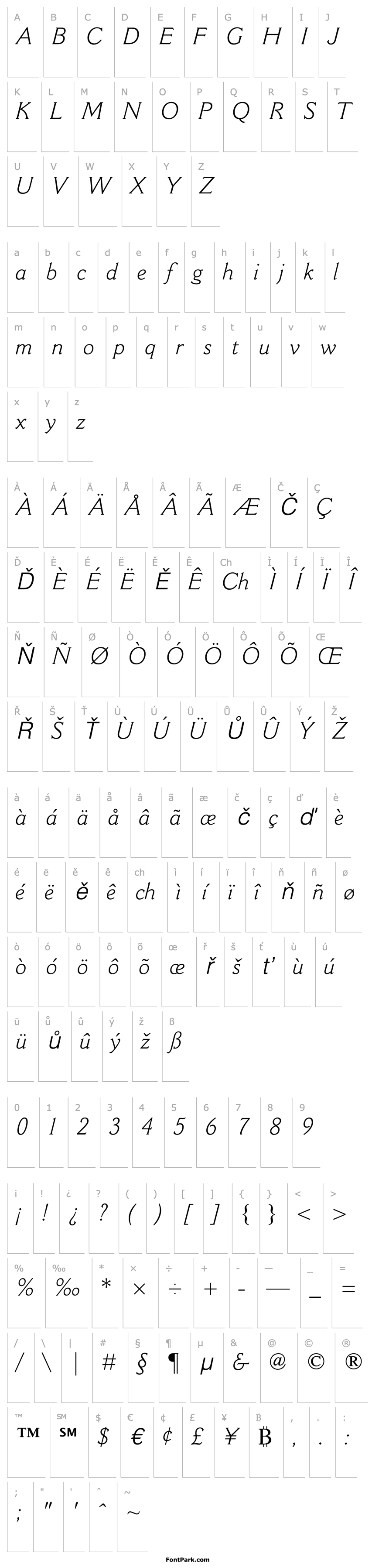 Přehled CantoriaMT-LightItalic