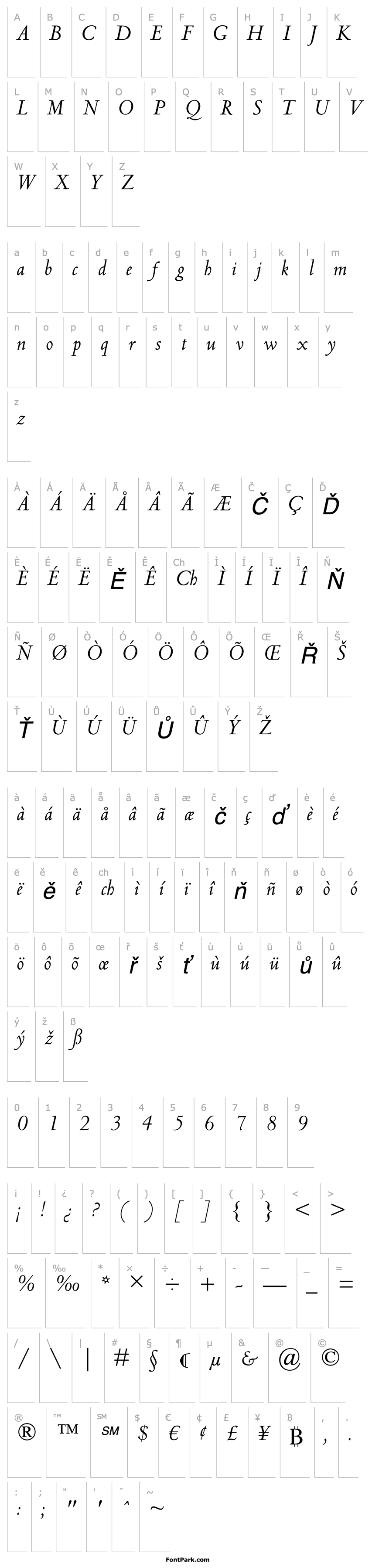 Přehled CentaurMT-Italic