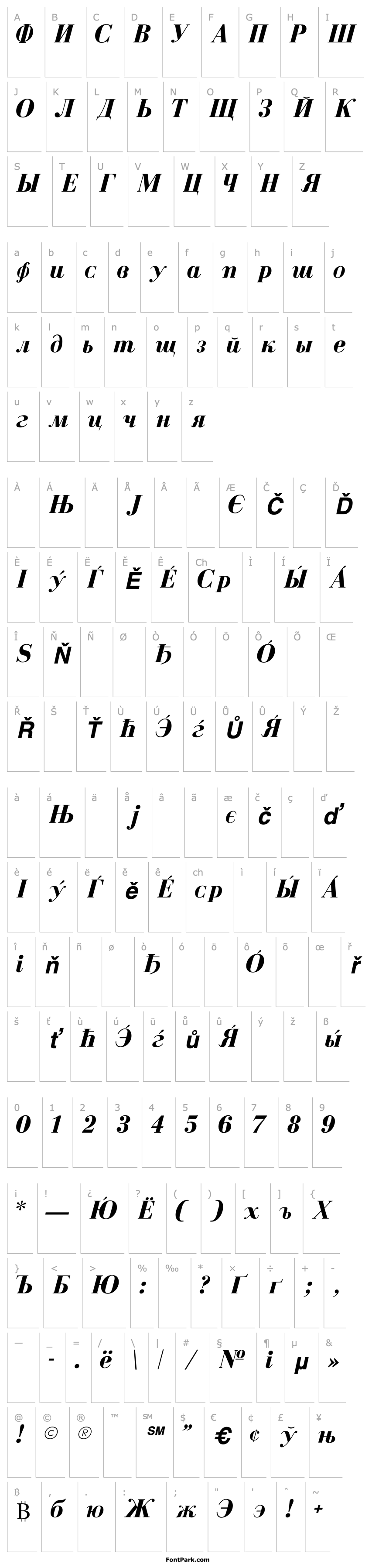 Přehled Cyrillic Bold-Italic
