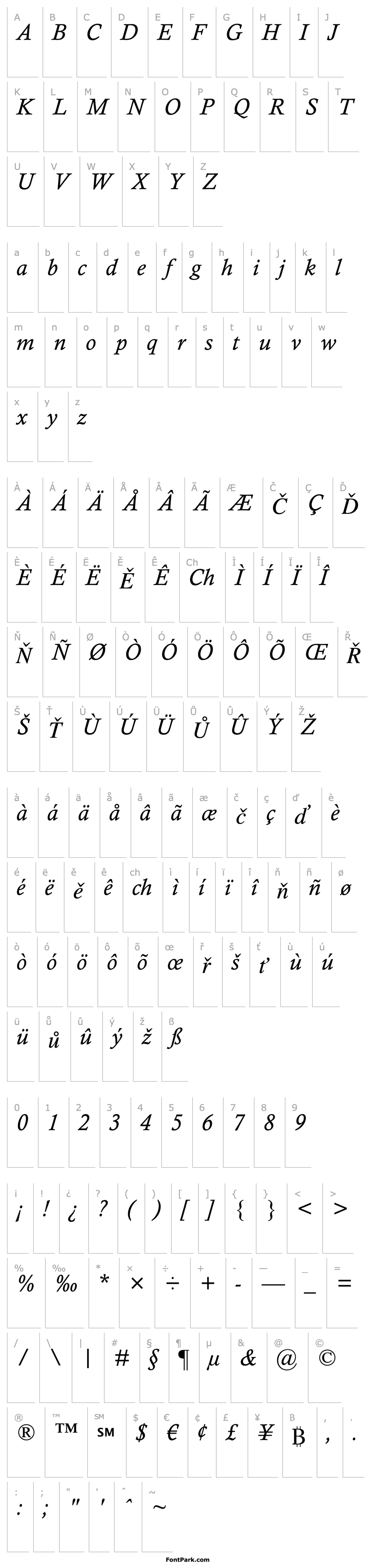 Přehled CalistoMTStd-Italic