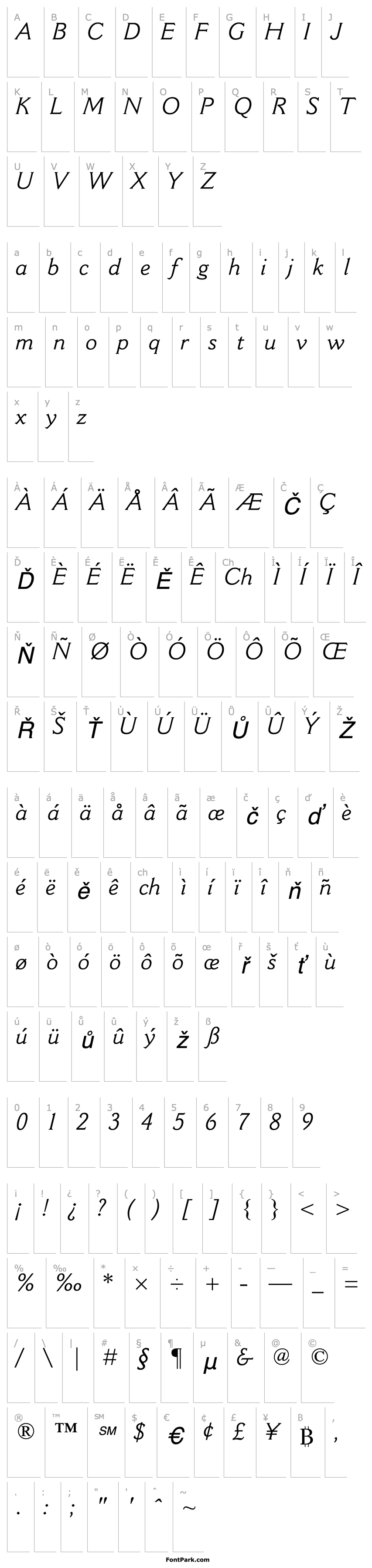 Přehled CantoriaMT-Italic