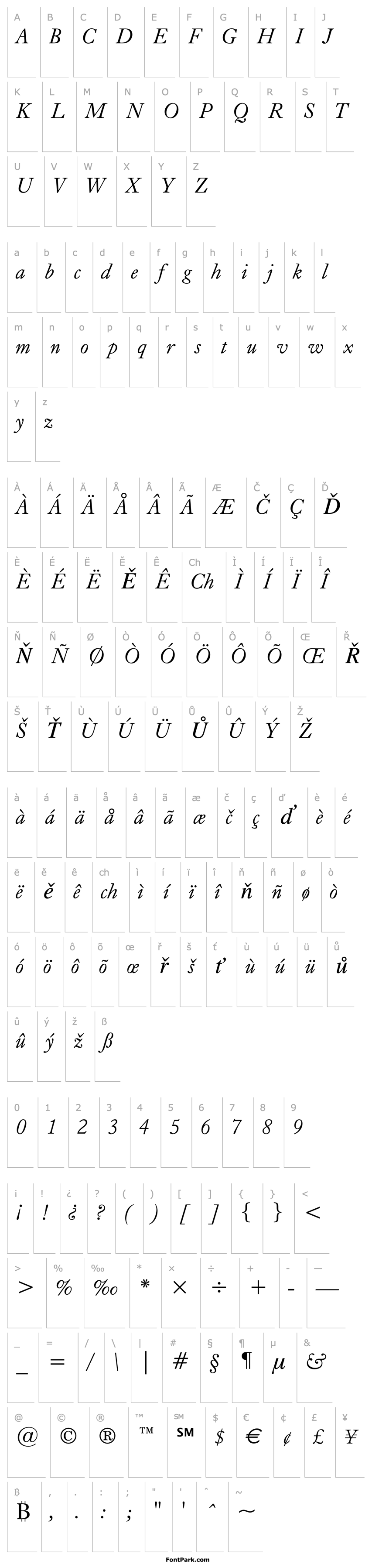 Overview Caslon Old Face Italic BT