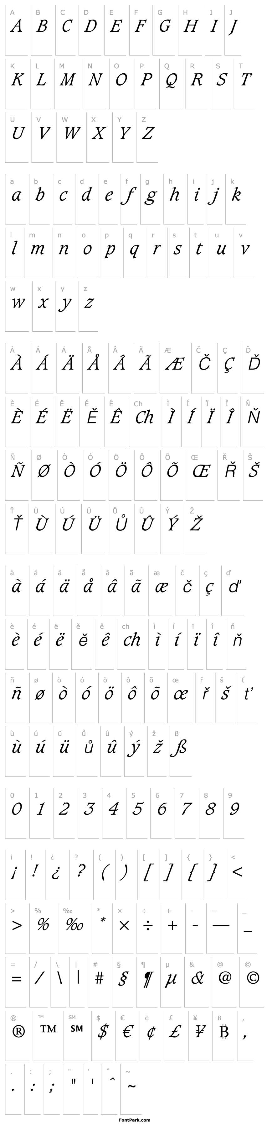 Overview Caxton LT Light Italic