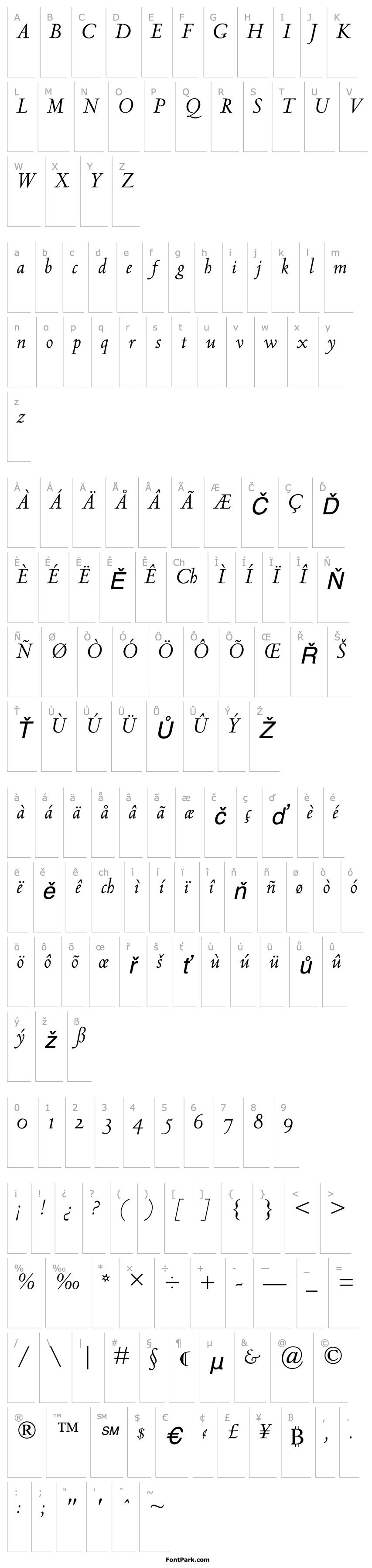 Overview CentaurMTOldstyleFigures-Italic