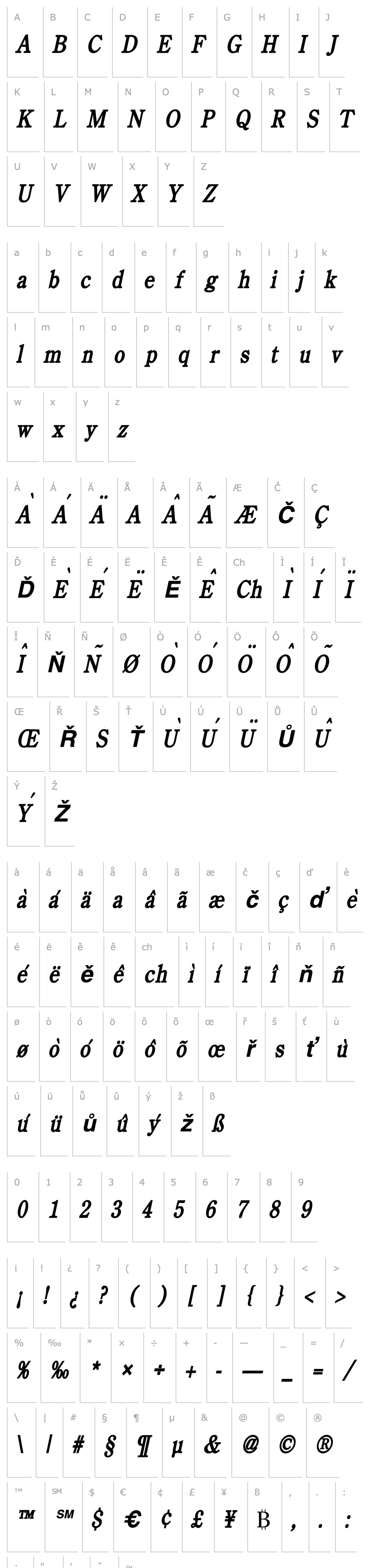 Přehled Cento Condensed BoldItalic