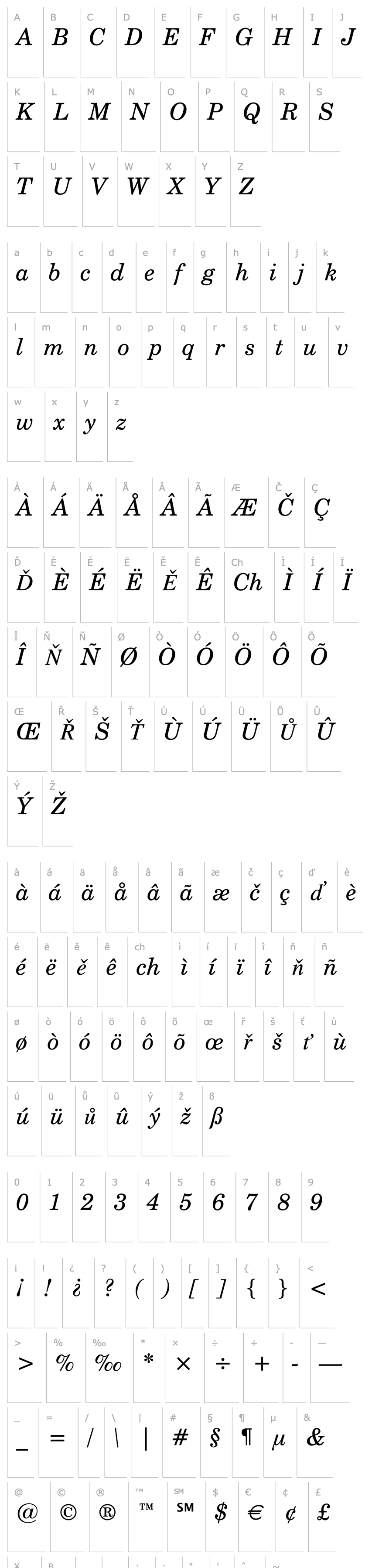 Přehled Century Schoolbook Italic BT