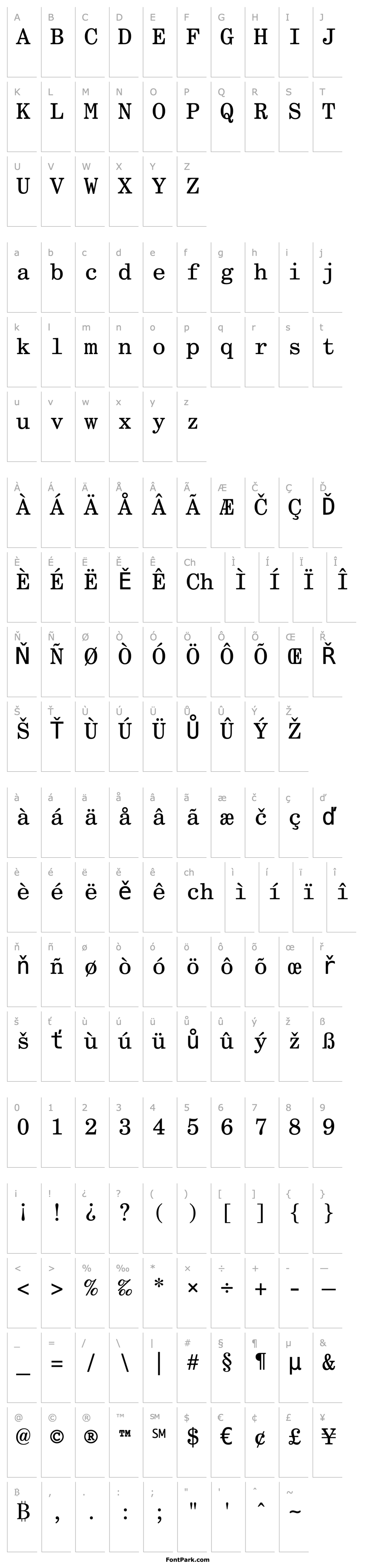 Přehled Century Schoolbook Monospace BT