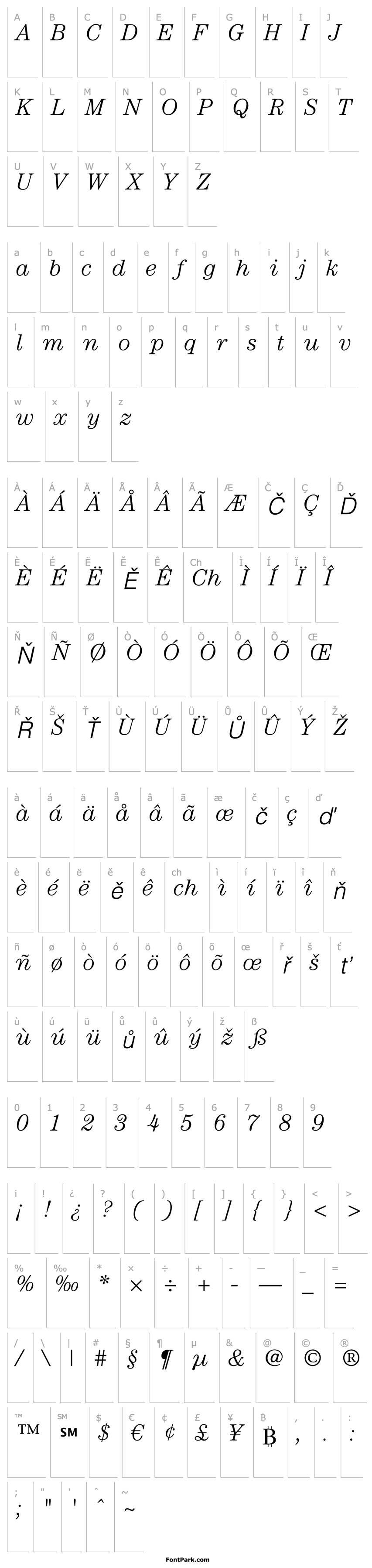 Overview CenturyStd-LightItalic