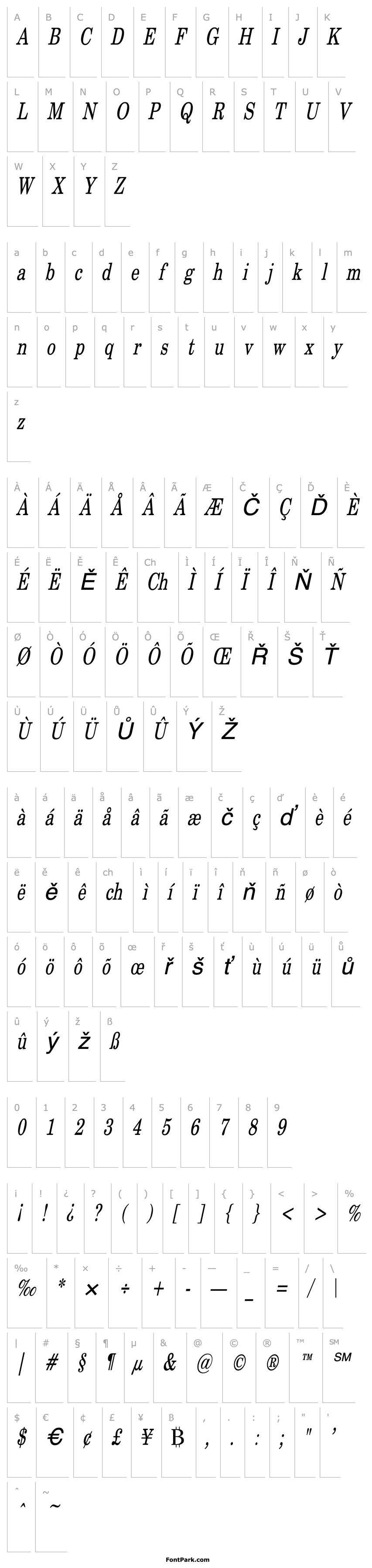 Přehled CenturySWCondensed Italic