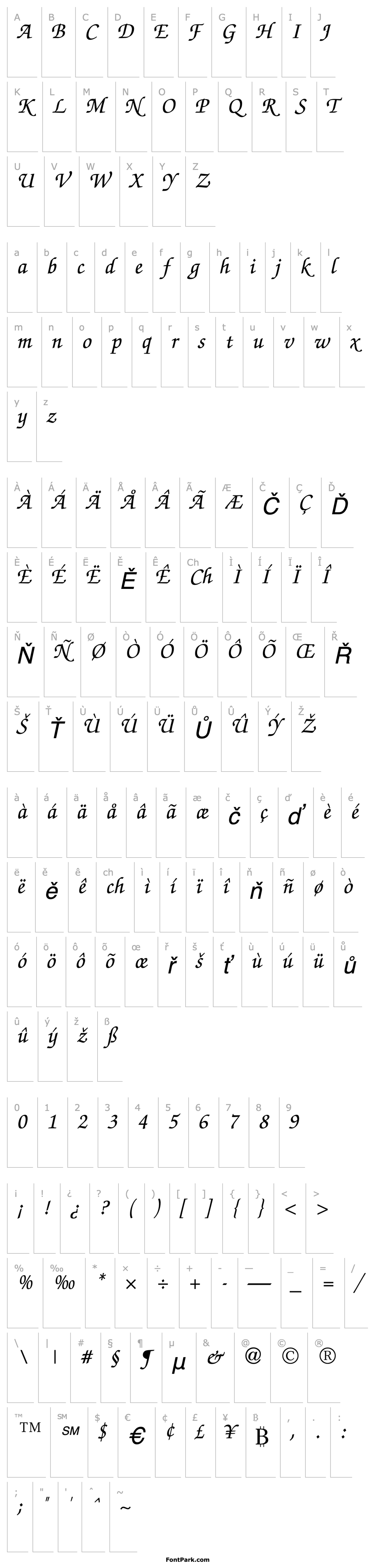 Přehled Chancery Script Medium SSi Medium Italic