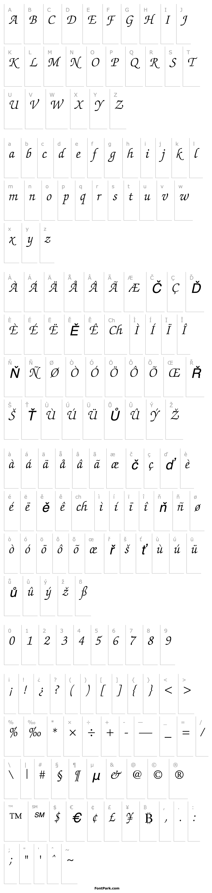 Přehled ChanceryScriptLightSSK Italic