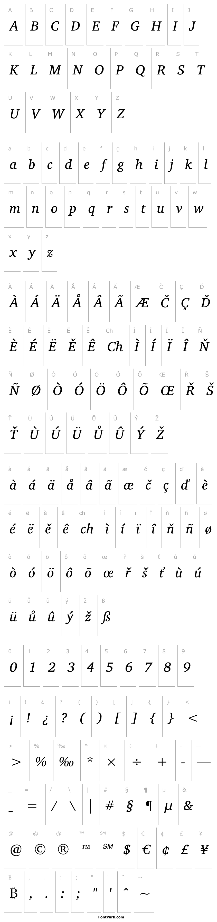 Přehled Charis SIL Italic