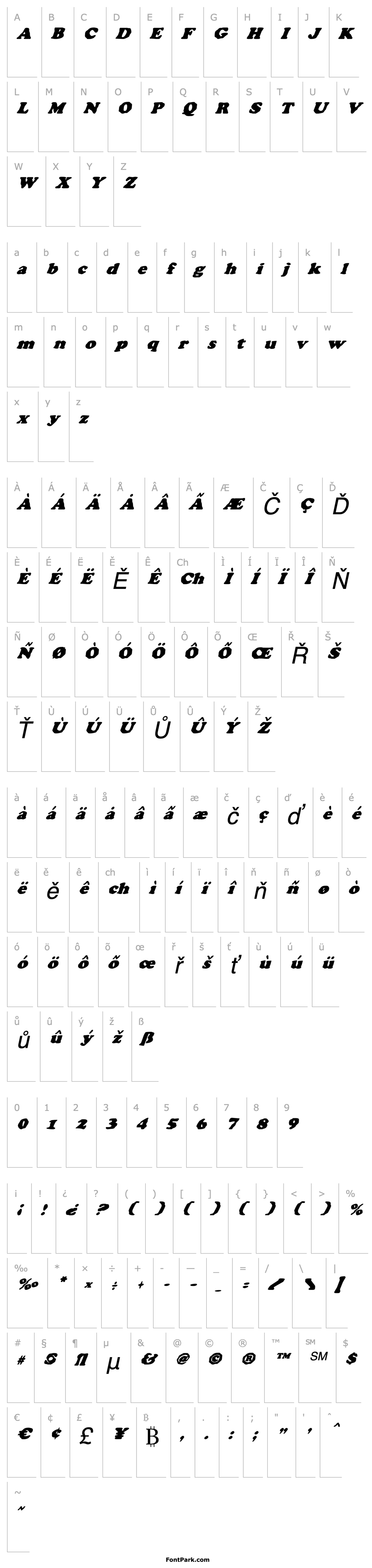 Přehled Charlemagne Condensed Italic