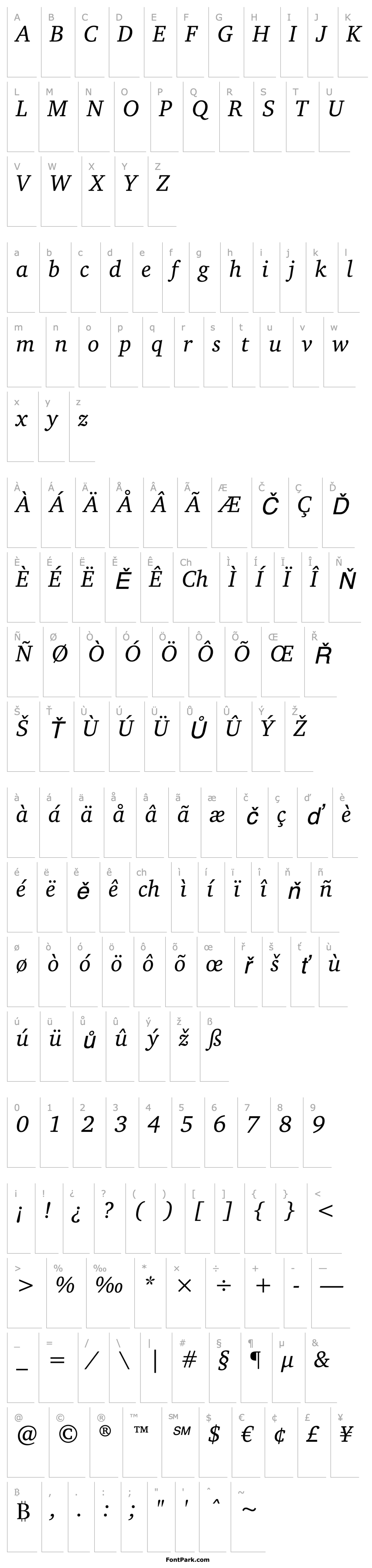 Přehled CharterITCStd-Italic