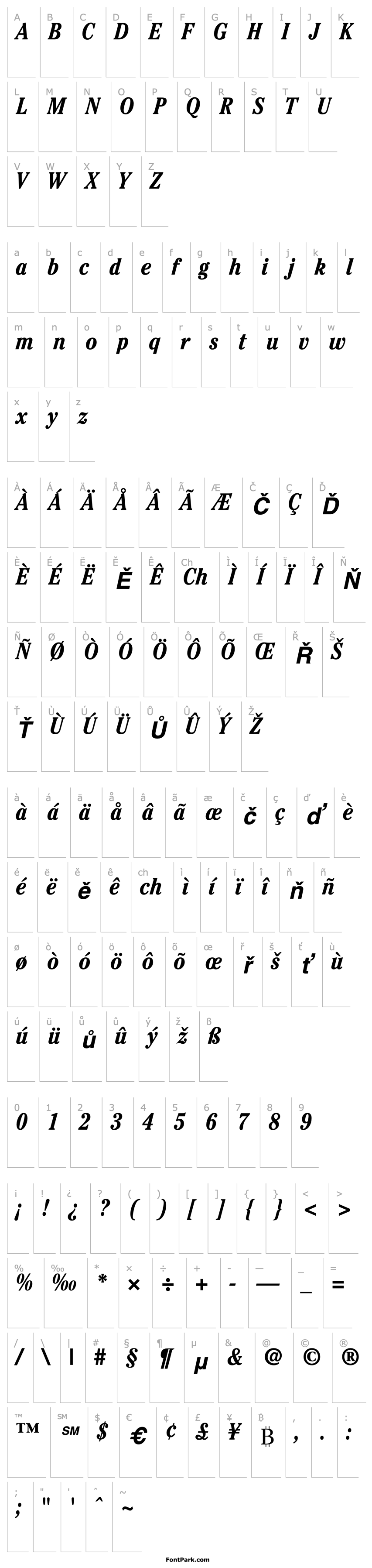 Přehled Cheltenham Condensed SSi Bold Condensed Italic