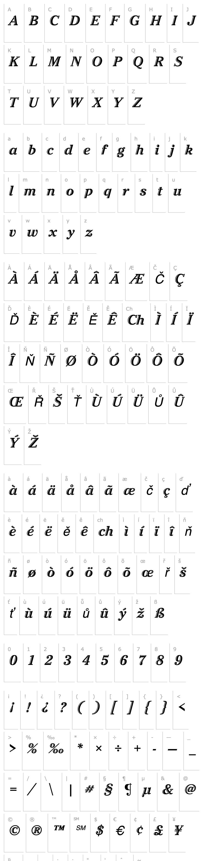 Přehled Cheltenham Htd ITC TT Italic