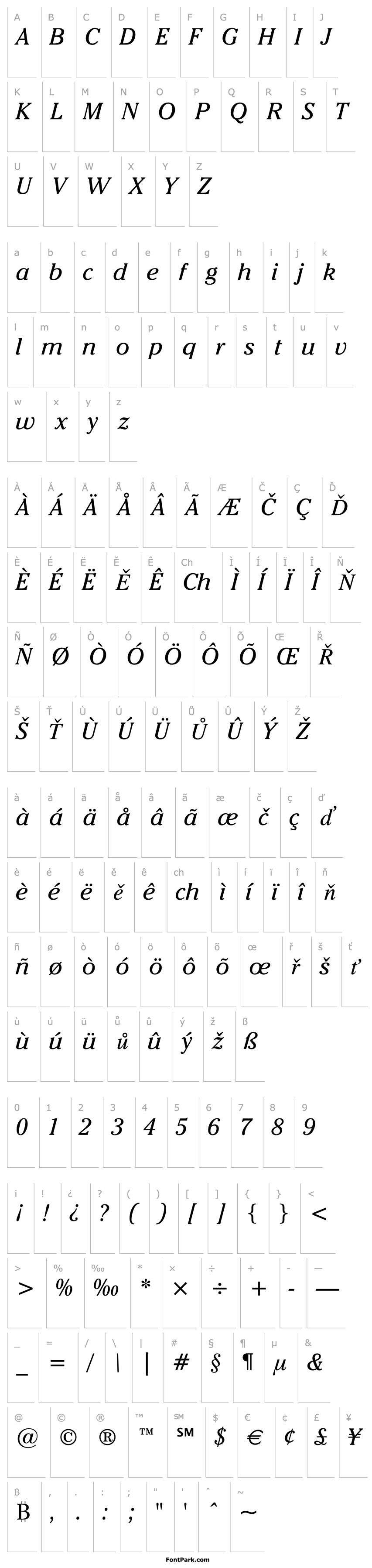 Overview Cheltenham ITC Book Italic BT