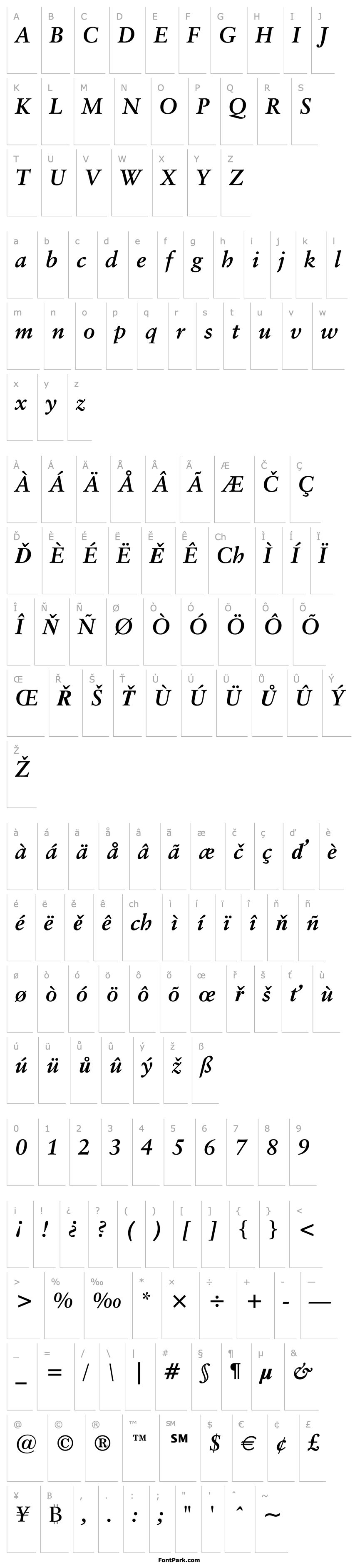 Overview Classical Garamond Bold Italic BT