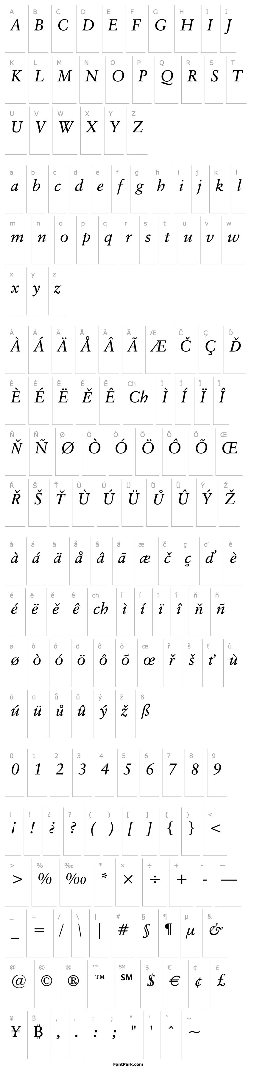 Overview Classical Garamond Italic BT