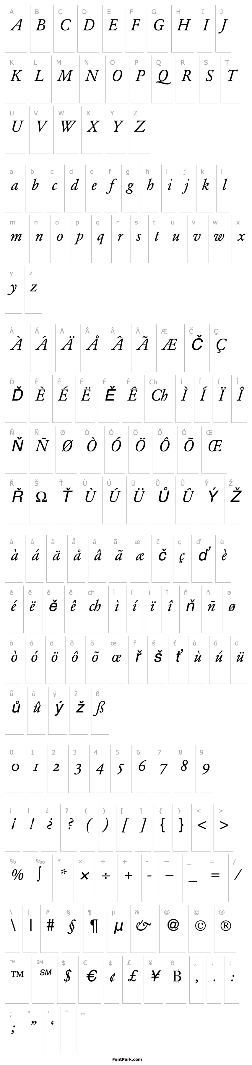 Přehled ClassicGaramondOsf-RegularItalic