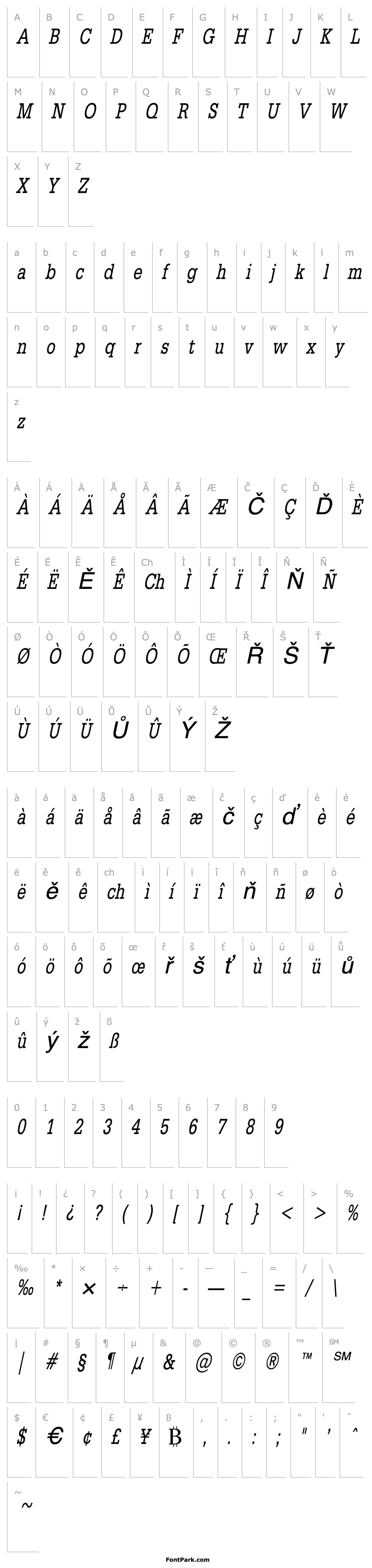 Overview ClassicTypewriterCondensed Italic