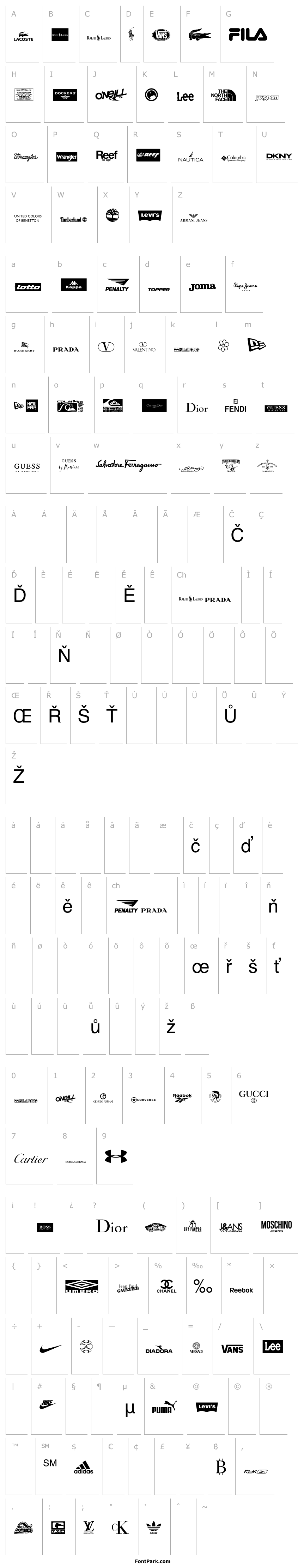 Přehled clothing logos tfb