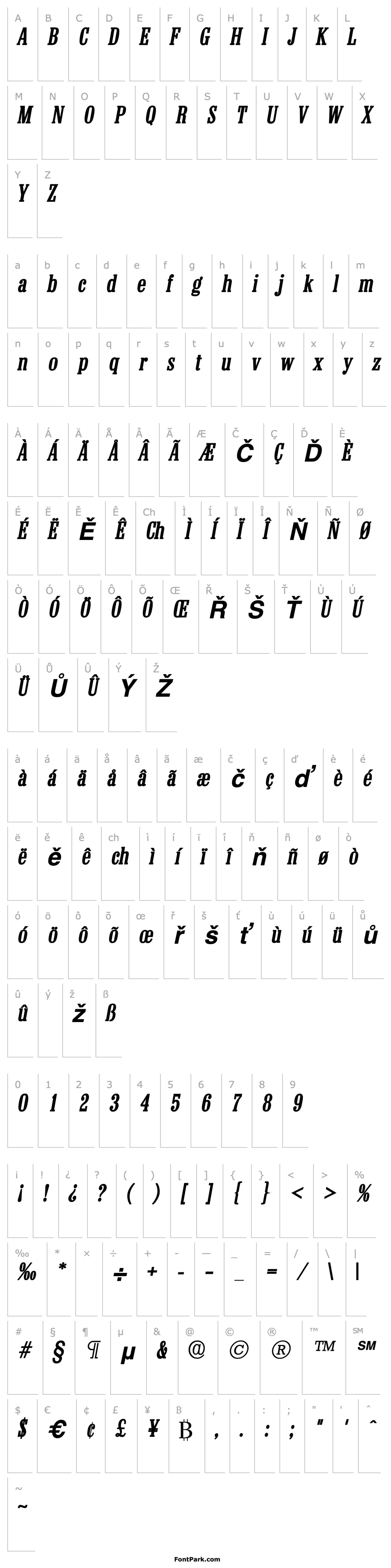 Přehled Colonial SF Bold Italic