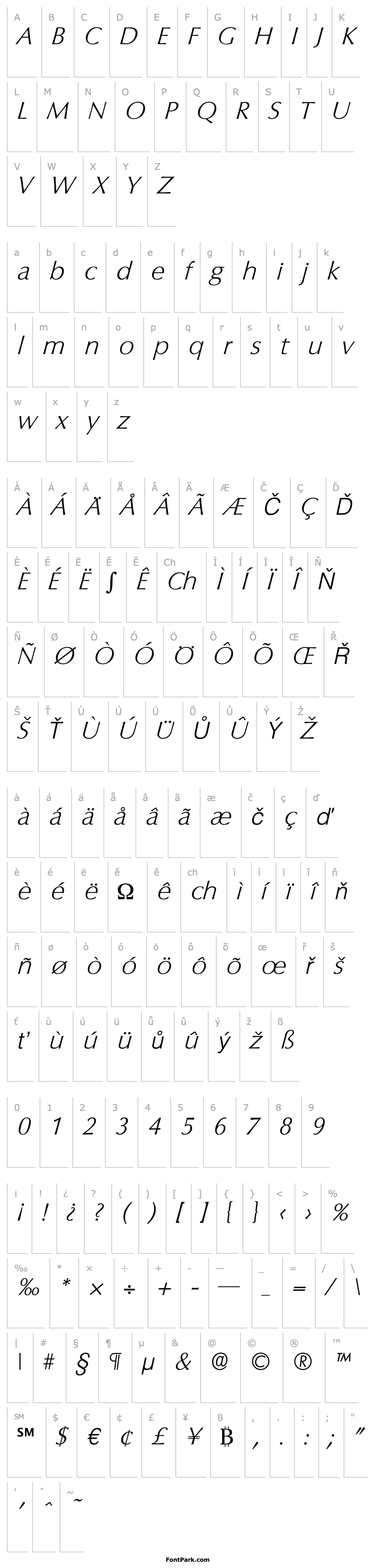 Overview Columbia-Serial-ExtraLight-RegularItalic