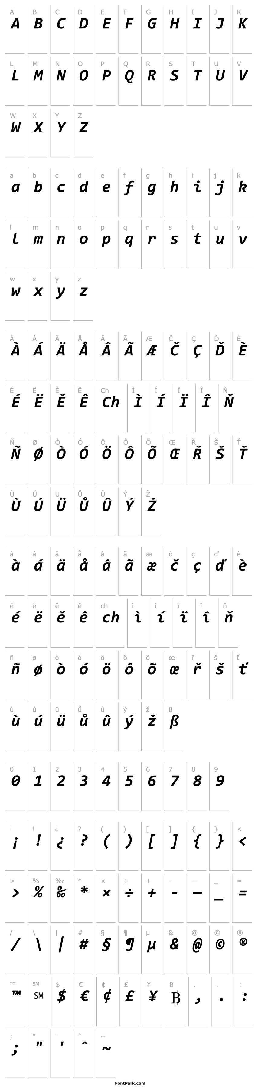 Přehled Consolas Bold Italic