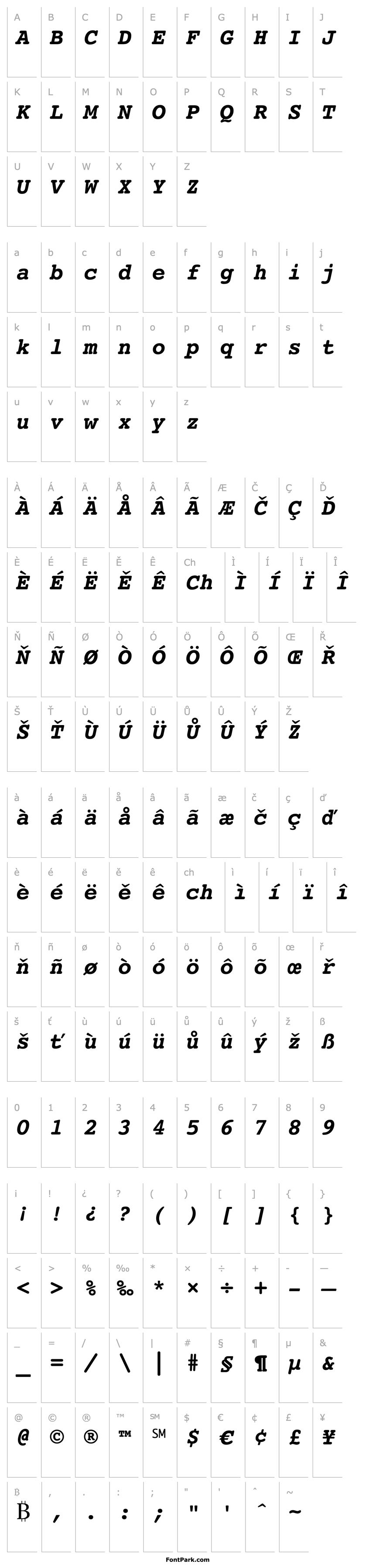 Overview Courier10 WGL4 BT Bold Italic