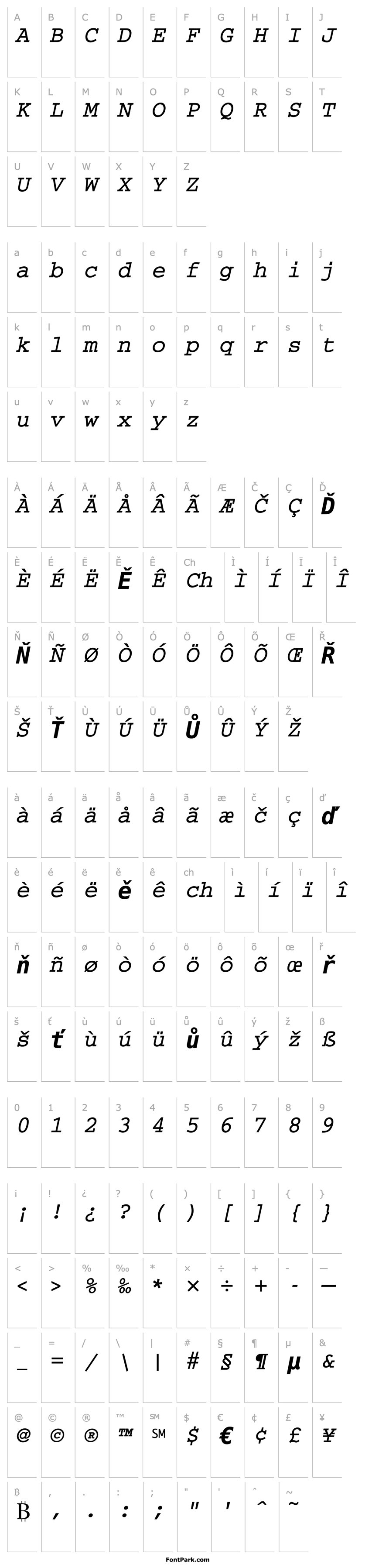 Overview CourierM Bold Oblique