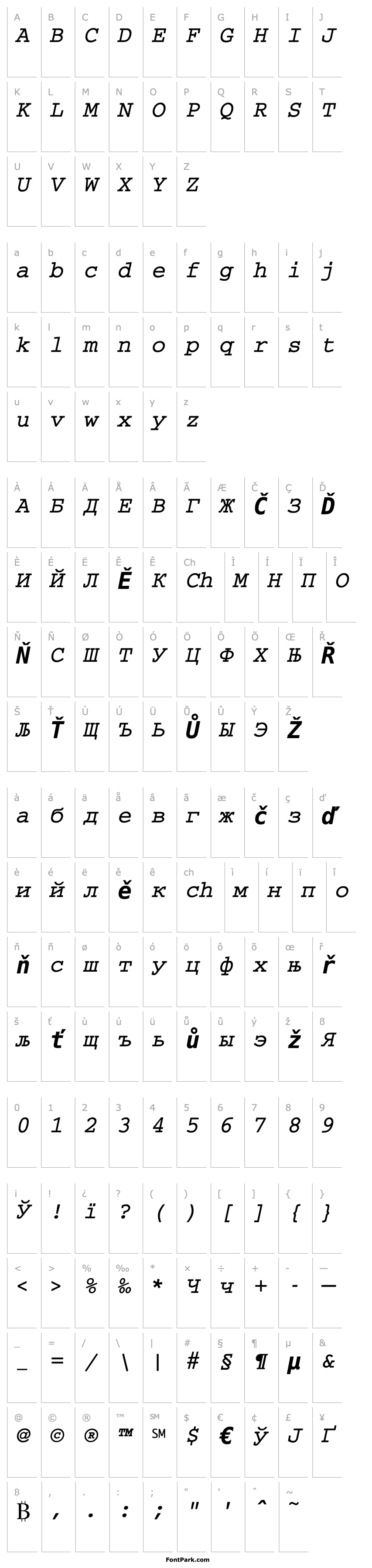 Overview CourierMCY Bold Oblique