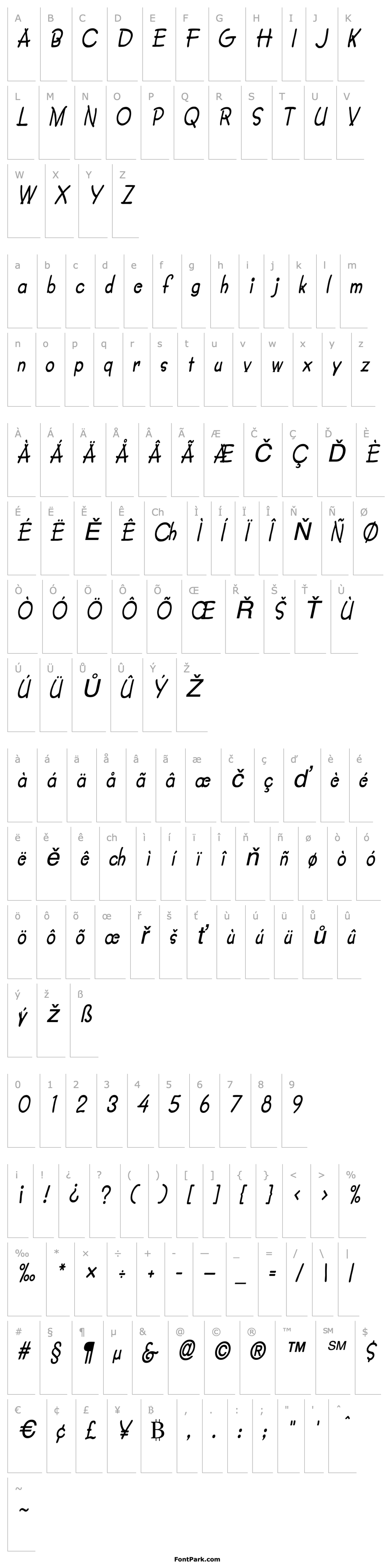 Přehled Crayon-Condensed Italic