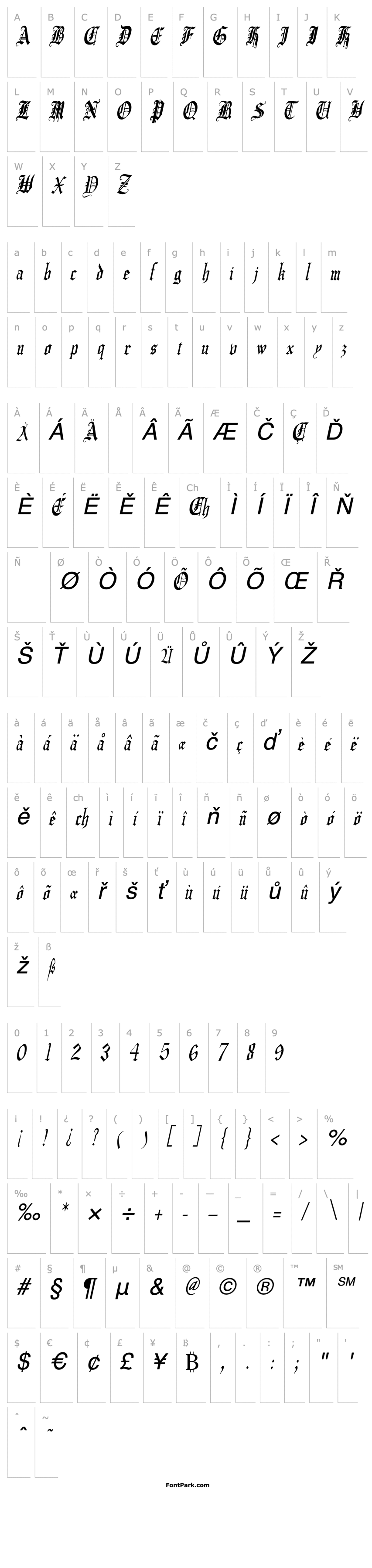 Overview CrusaderGothicCondensed Italic