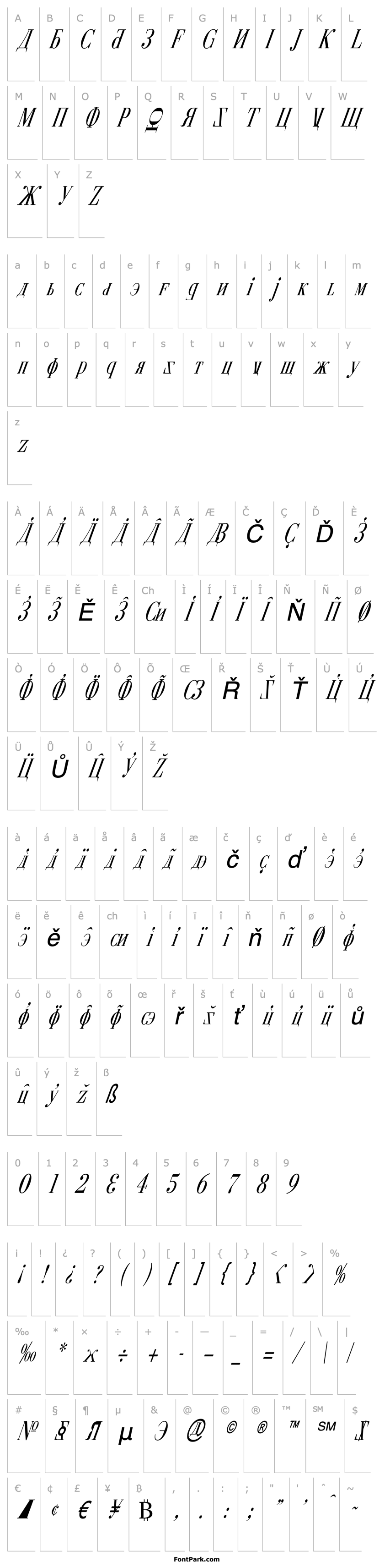 Přehled Cyberia Condensed Italic