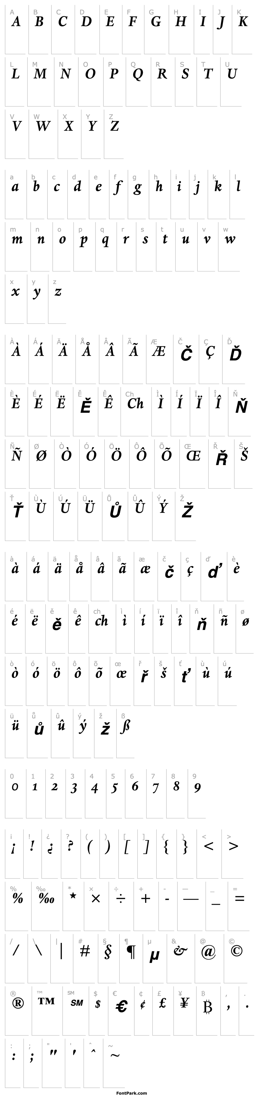 Přehled DanteMTOldstyleFigures-Bold Italic