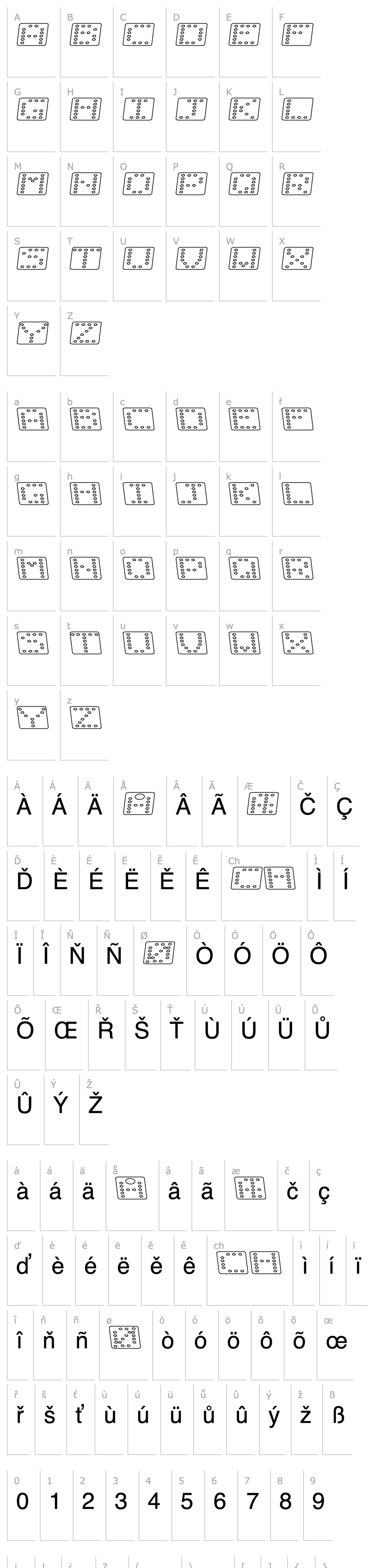 Overview Domino flad kursiv omrids