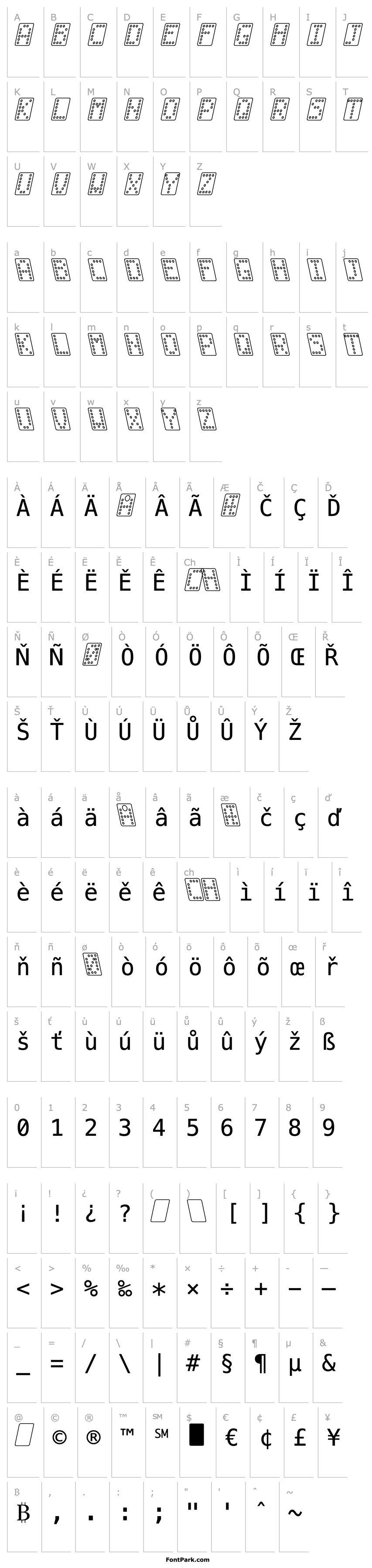 Overview Domino normal kursiv omrids