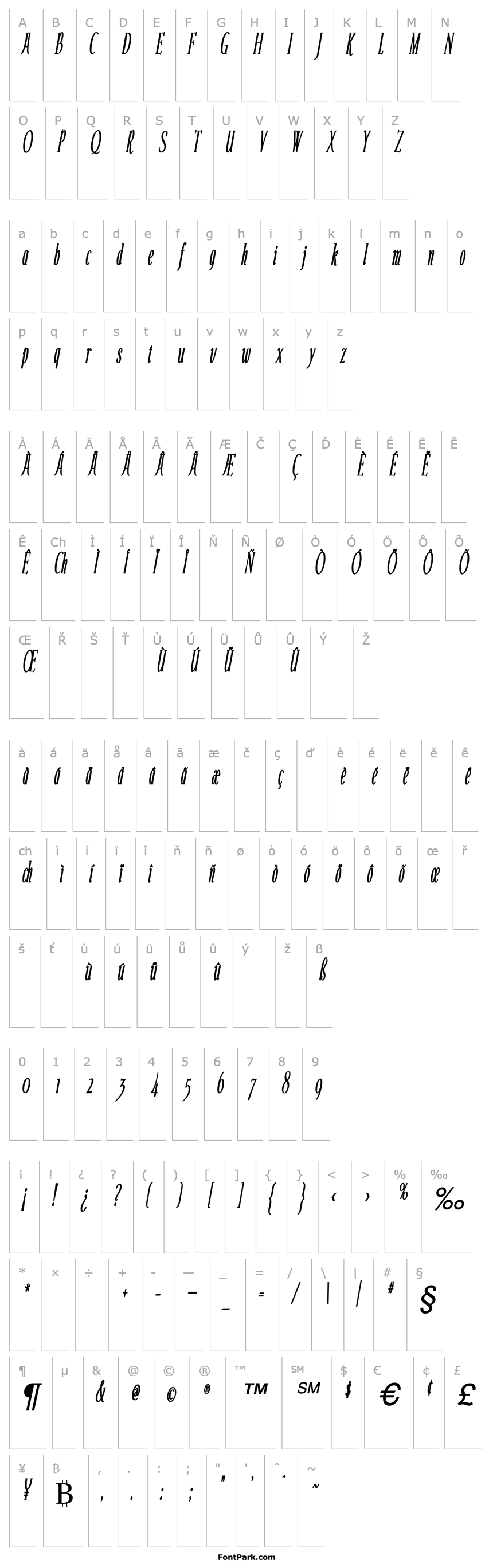 Přehled Echelon Condensed Italic