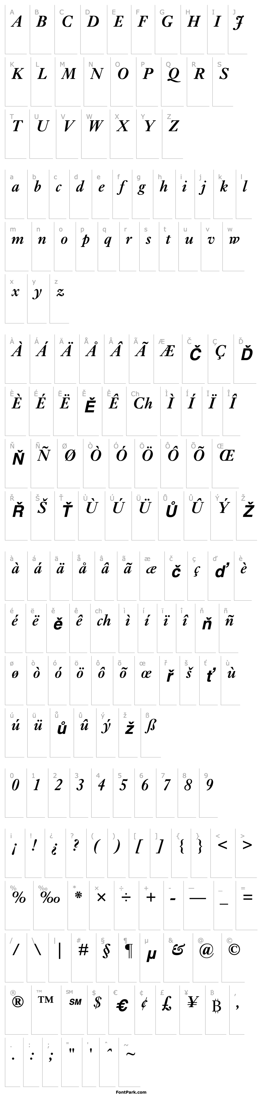Přehled EhrhardtMT-SemiBold Italic