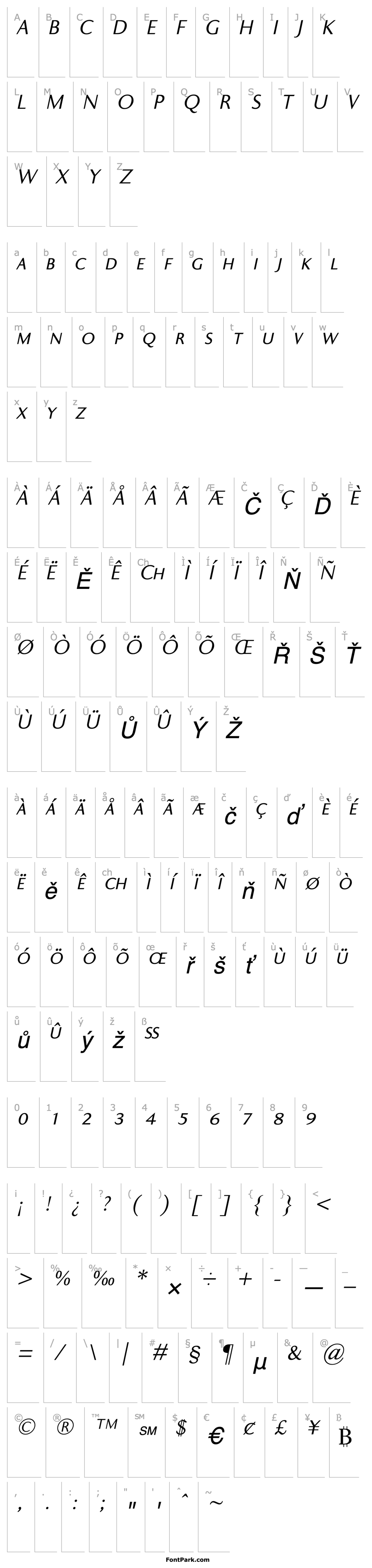 Přehled Ela Sans SemiLight Caps Italic PDF