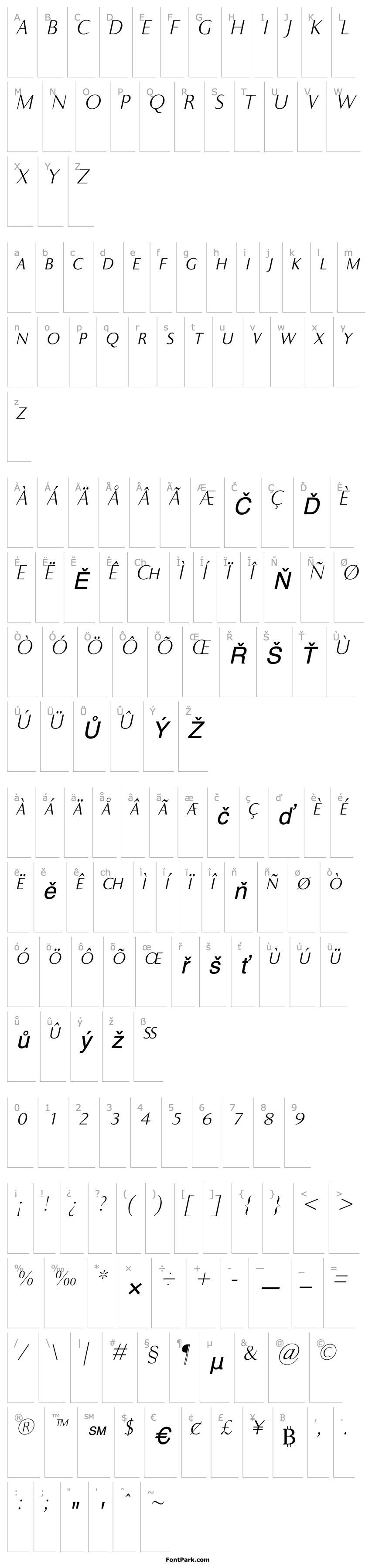 Přehled Ela Sans XLight Caps Italic PDF