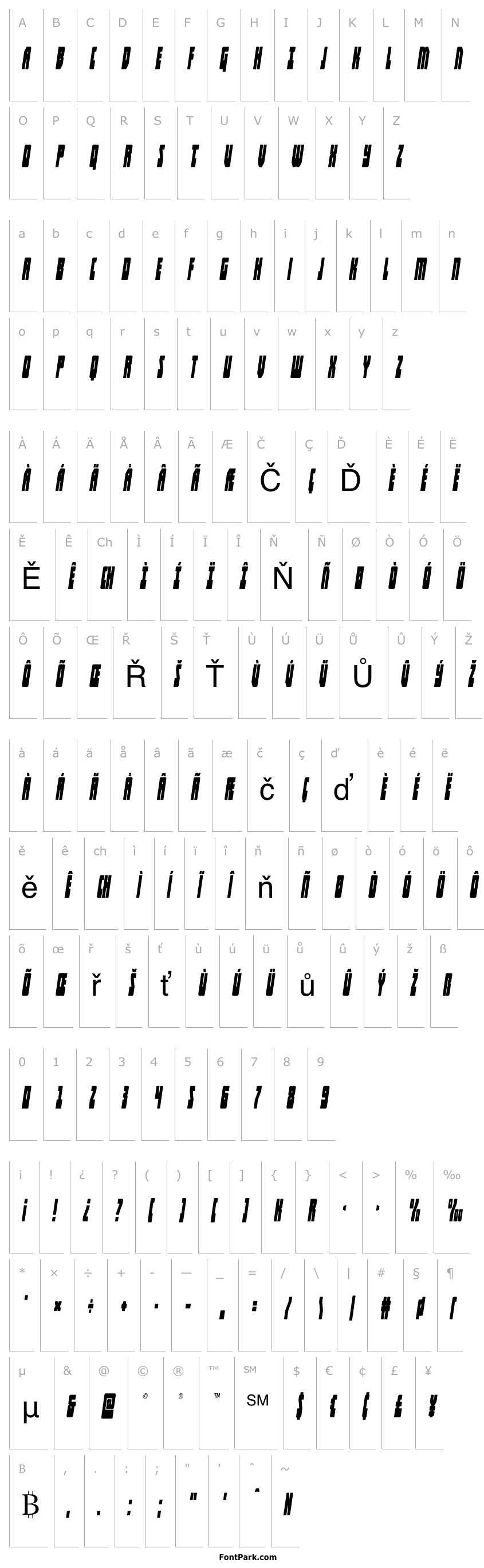 Přehled Elastic Lad Condensed Italic